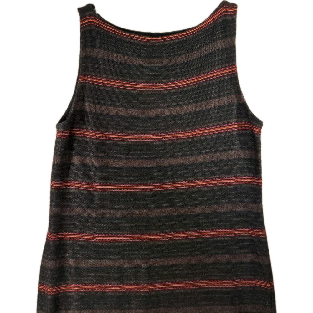 Lauren Ralph Lauren Women's Linen Tank Dress Midi XL Vintage Black Brown Stripe
